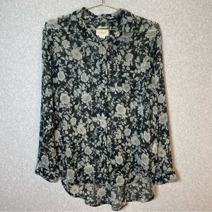 Denim & Supply Ralph Lauren Boyfriend Floral Sheer Button Down Blouse